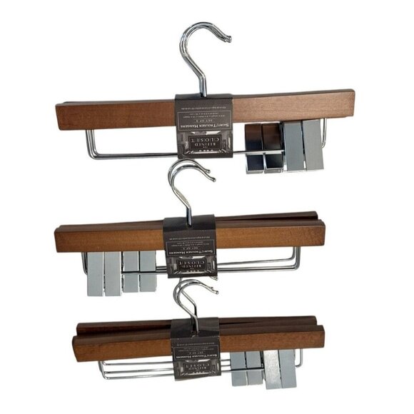 The Refined Closet Wooden Metal Clamp Hangers Pants Trousers Lot of 3 NEW - Picture 6 of 6